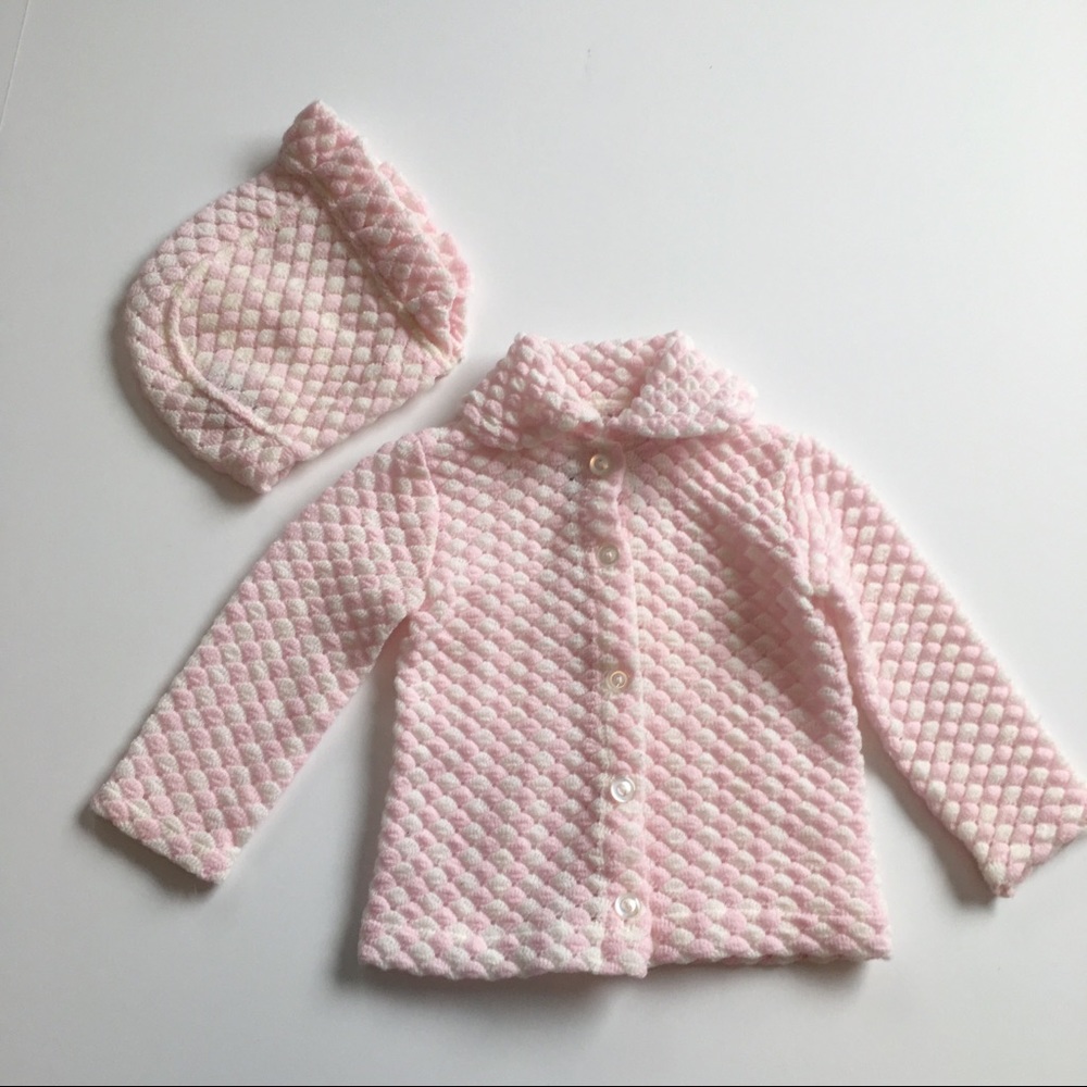 Vintage baby girl knit sweater and hat💞